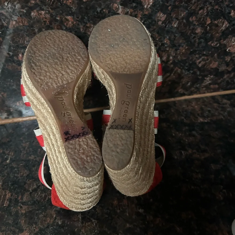 Paul Green Monique Espadrille Wedge Sandals Red Stripes 7
